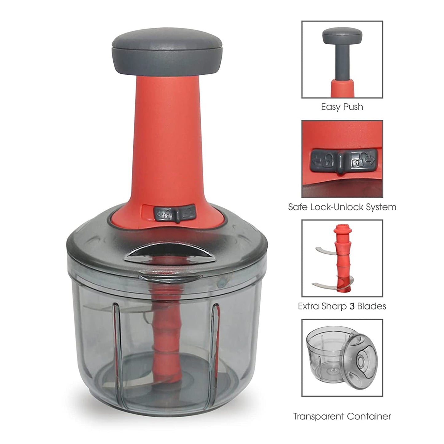 5901 Matte Finish Manual Hand Press Chopper For Kitchen Mini Handy Compact Chopper With 3 Blades For Effortlessly Chopping Vegetables Fruits For Your Kitchen. - Shop Gharse