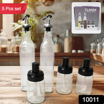 10011 Transparent Glassoil Dispenser 500 Ml Bottle Set Of 2 Spice Jar 250 Ml Set Of 3 Oil Bottle For Kitchen Oil Vinegar Storage Glass Bottle Glass Container For Spice Masala (5 Pcs Set) - Shop Gharse