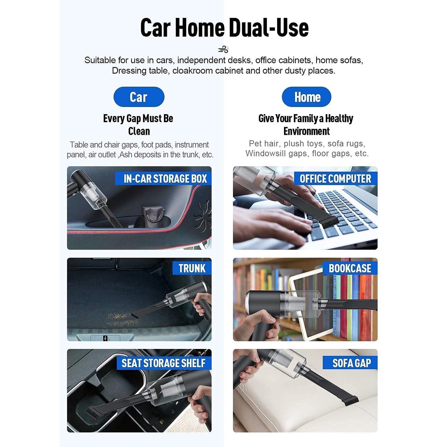 7370 Vacuum Cleaner Dust Collection 2 In 1 Car Vacuum Cleaner 120w High-power Handheld Wireless Vacuum Cleaner Home Car Dual-use Portable Usb Rechargeable - Shop Gharse