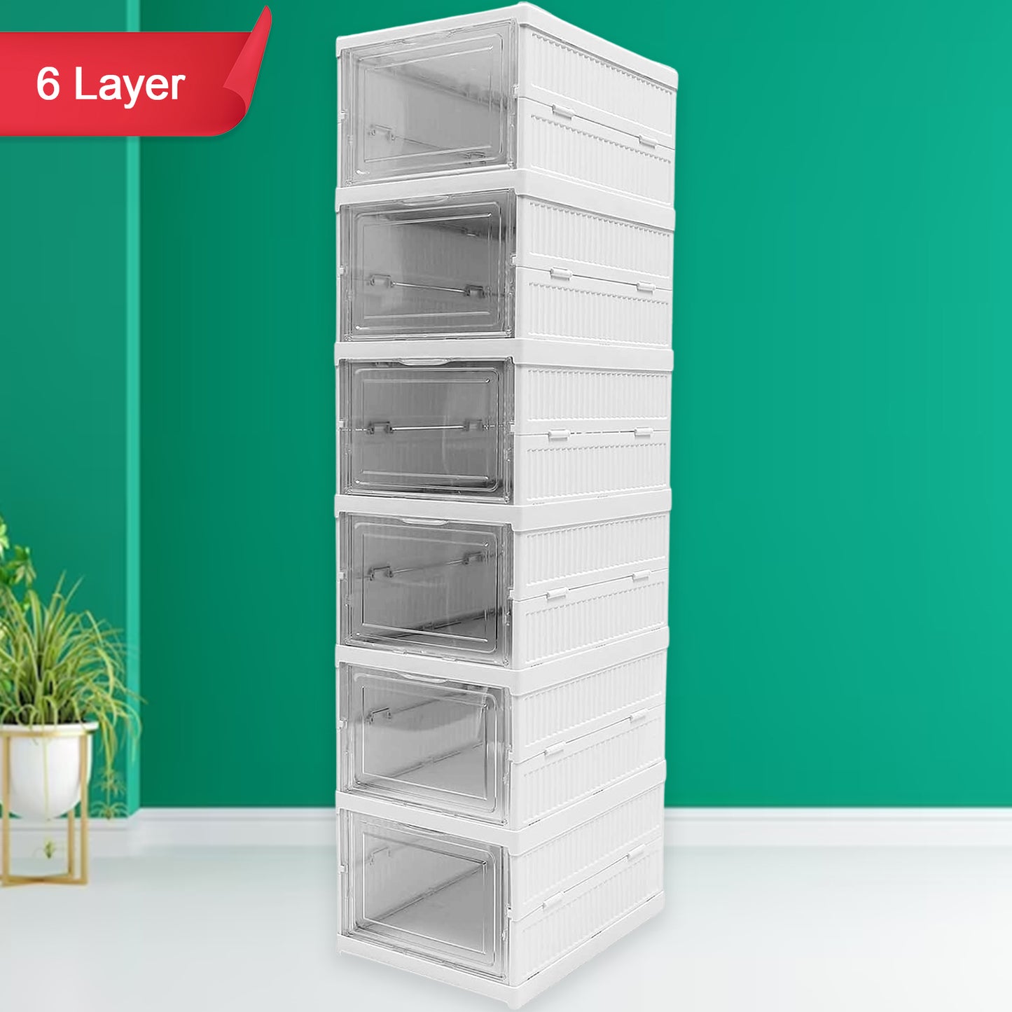 Stackable Multifunctional Storage For Clothes Foldable Drawer Shelf Basket Utility Cart Rack Storage Organizer Cart For Kitchen Pantry Closet Bedroom Bathroom Laundry (6 Layer 1 Pc) - Shop Gharse