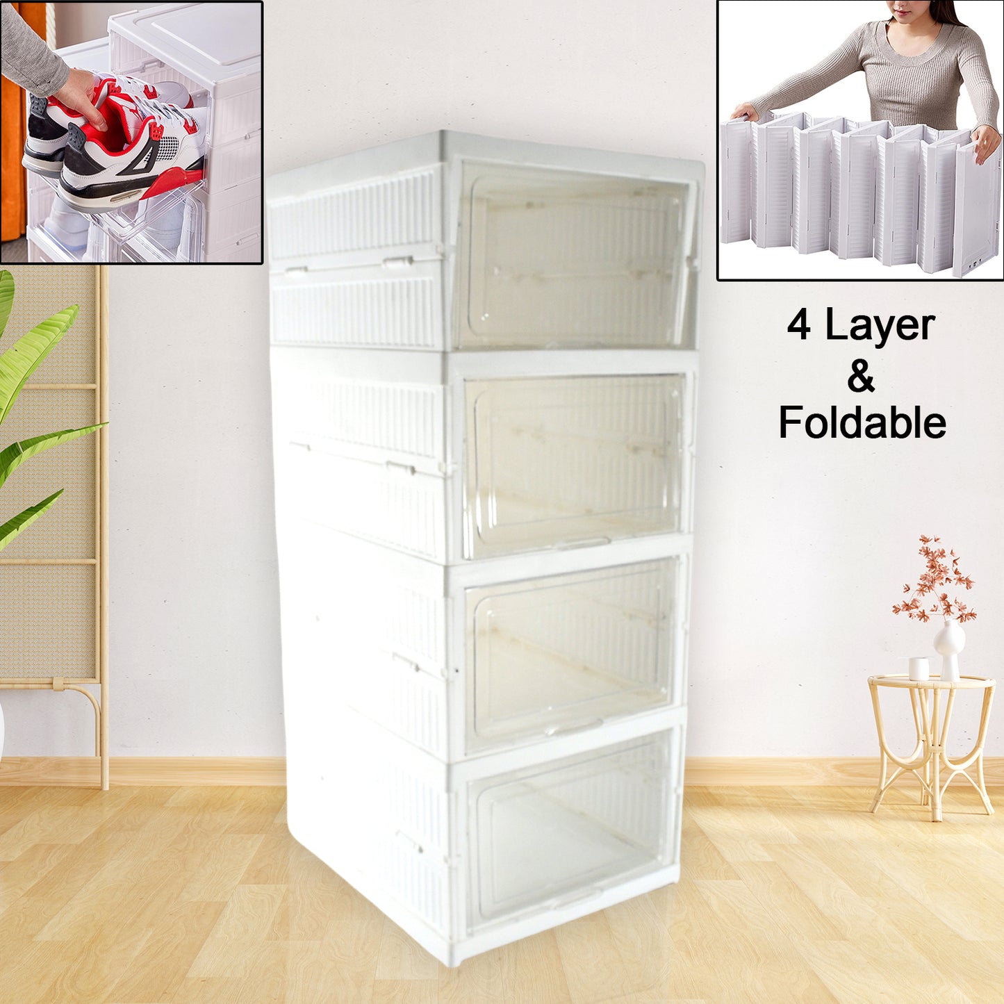 Stackable Multifunctional Storage For Clothes Foldable Drawer Shelf Basket Utility Cart Rack Storage Organizer Cart For Kitchen Pantry Closet Bedroom Bathroom Laundry (4 Layer 1 Pc) - Shop Gharse
