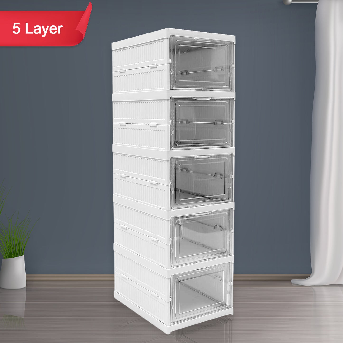 Stackable Multifunctional Storage For Clothes Foldable Drawer Shelf Basket Utility Cart Rack Storage Organizer Cart For Kitchen Pantry Closet Bedroom Bathroom Laundry (5 Layer 1 Pc) - Shop Gharse