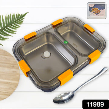 Stainless Steel Lunch Box 2 Section Lunch Box With Spoon - Shop Gharse