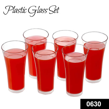 0630 Stylish Look Plastic Juicy Glass Transparent Glasses Set 300ml (6pcs) - Shop Gharse