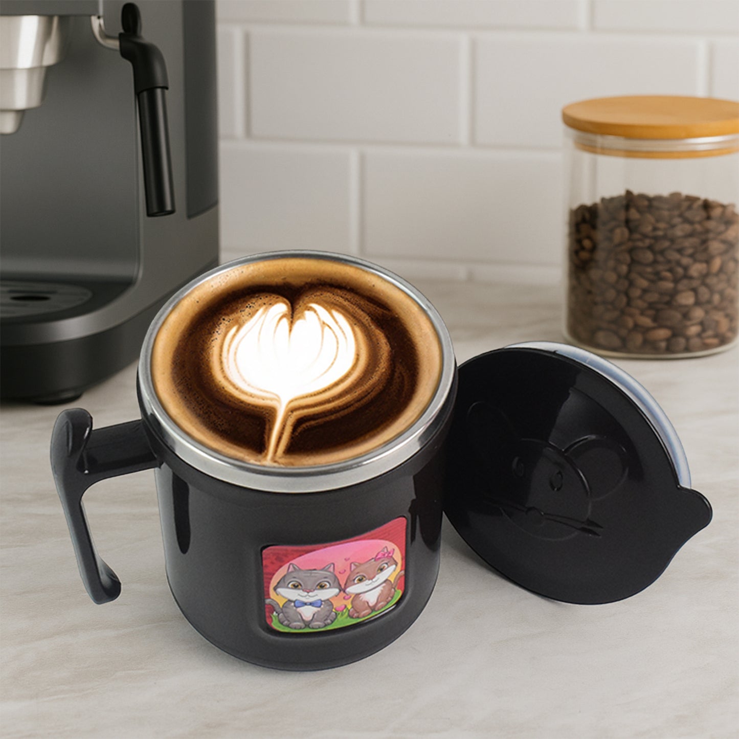 1 Pc Apex Cat Mug 250 Ml Stainless Steel Insulated Inner With Cute Cat Print - Shop Gharse