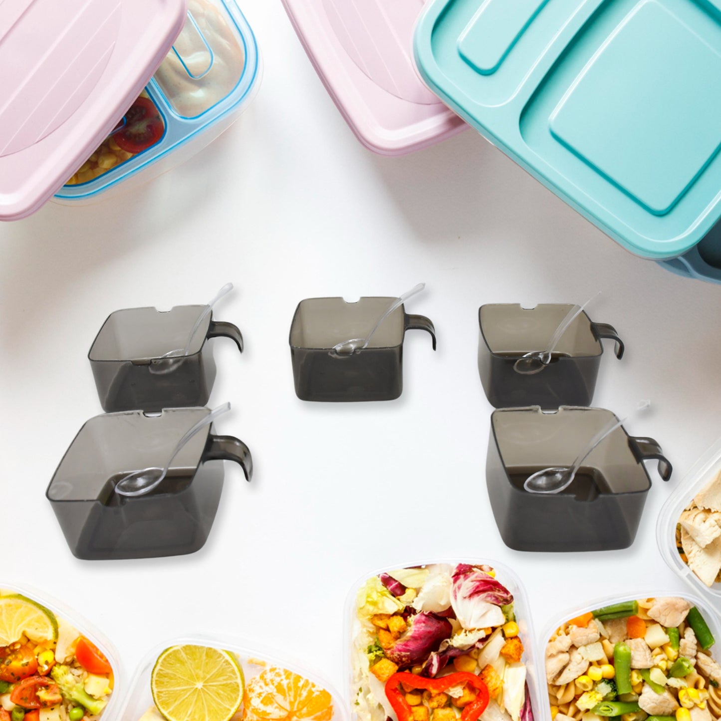 Rotating Spice Jars Vertical Rotatable Seasoning Box 5 Section Tier With 5 Spoon (1 Set) - Shop Gharse