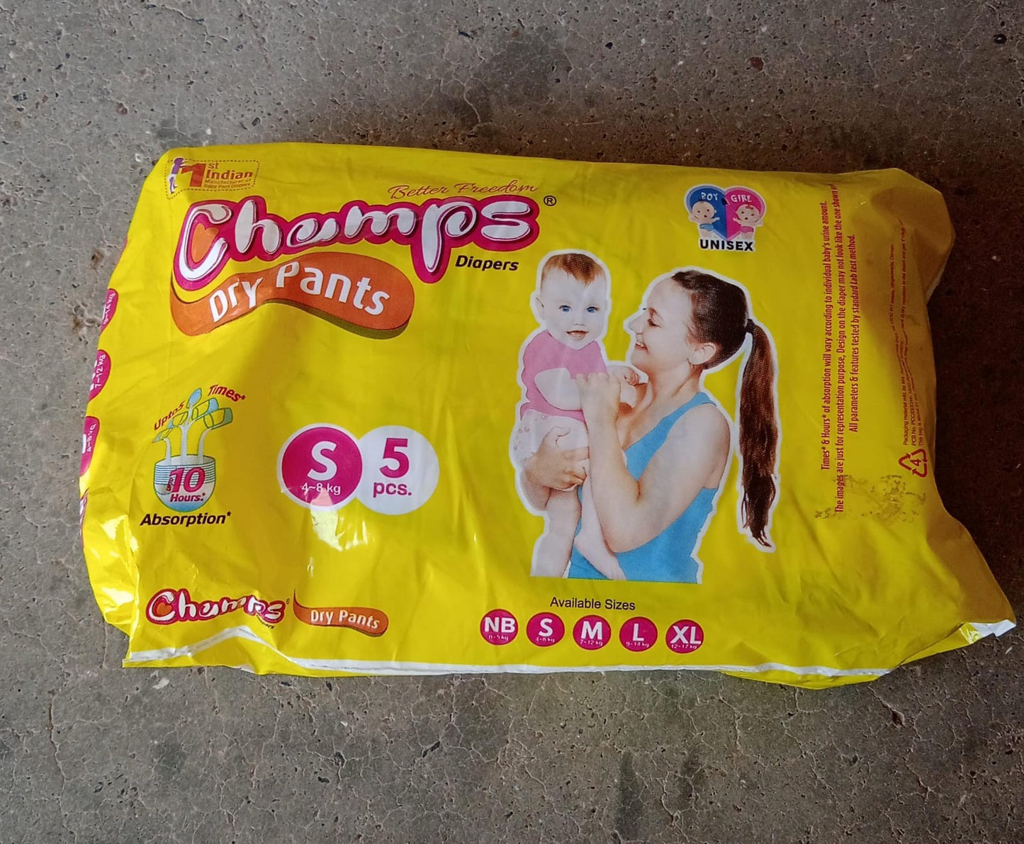 0968 Small Champs Dry Pants Style Diaper- Small Best For Travel Absorption Champs Baby Diapers Champs Soft And Dry Baby Diaper Pants (S5 Pcs ) - Shop Gharse