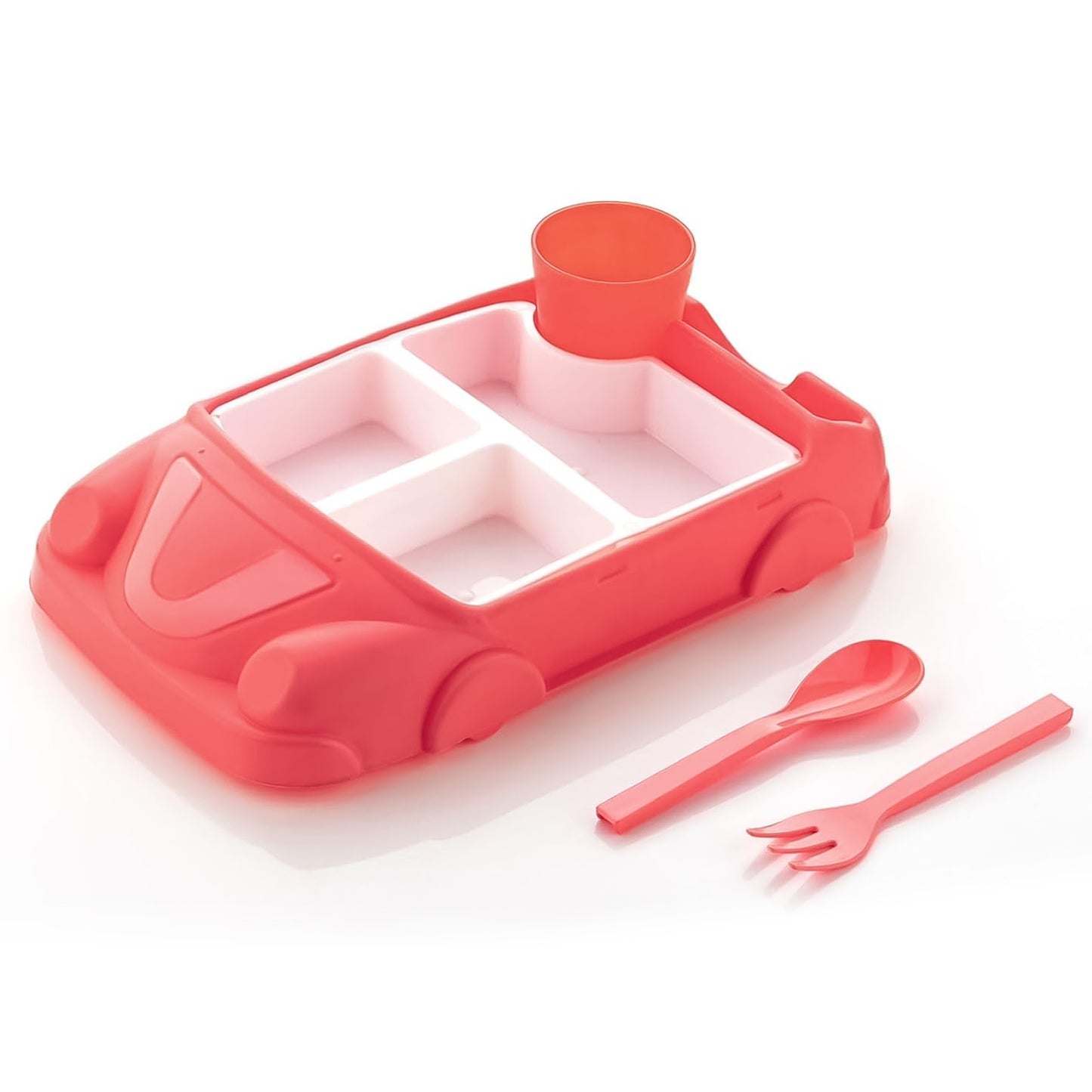 Kids Car Shaped Plates Cup Lunch Box Dinnerware Set (4 Pcs Set 1000 Ml Lunch Box) - Shop Gharse