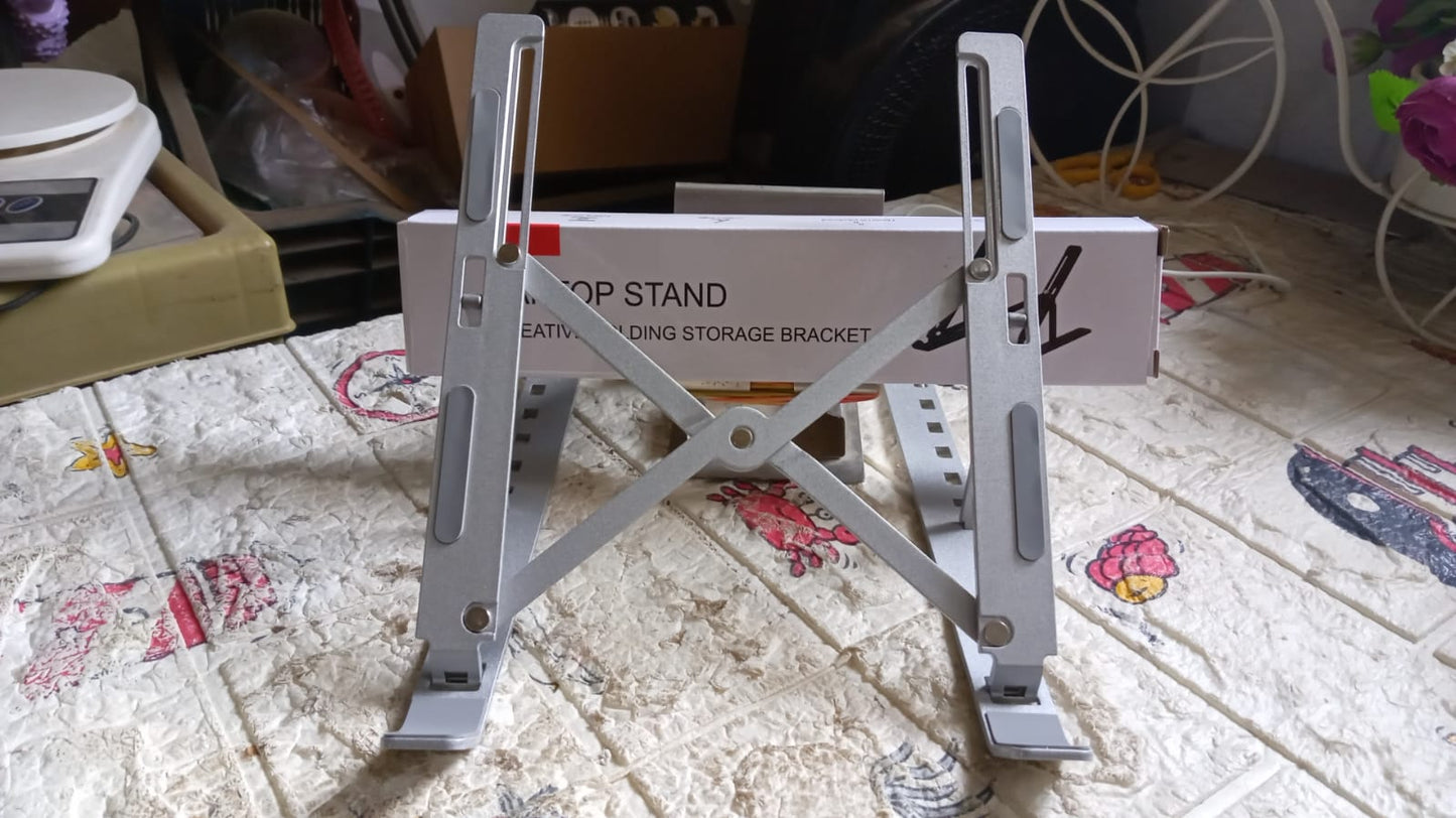 12874 Laptop Stand For Desk Metal Portable Laptop Stand With 6 Adjustable Angles Laptop Riser Phone And Tablet Stand Compatible For All Laptop - Shop Gharse