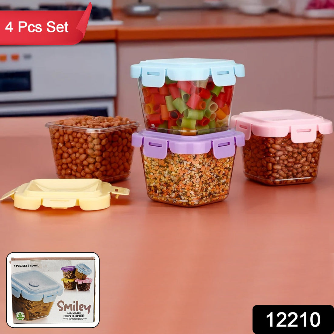 Plastic Food Storage Containers With Lid (4 Pcs Set  500 Ml) - Shop Gharse