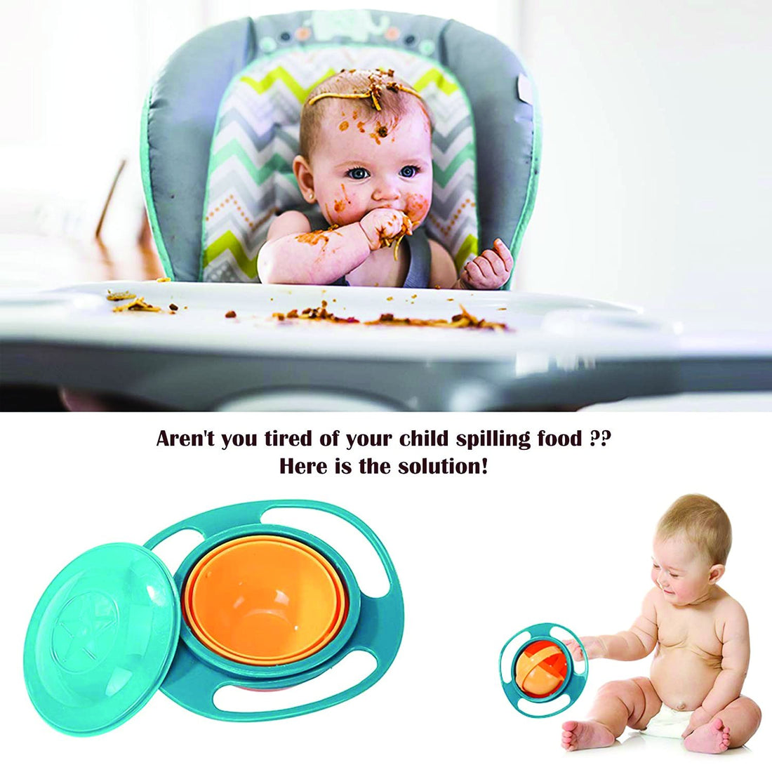0617 Portable Non Spill Feeding Toddler Gyro Bowl 360 Degree Rotating Dish - Shop Gharse