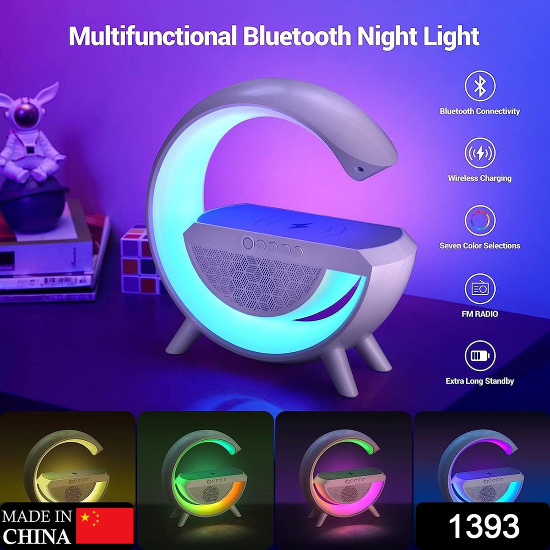 1393   3-in-1 Multi-function Led Night Lamp With Bluetooth Speaker Wireless Charging For Bedroom For Music Party And Mood Lighting - Perfect Gift For All Occasions - Shop Gharse