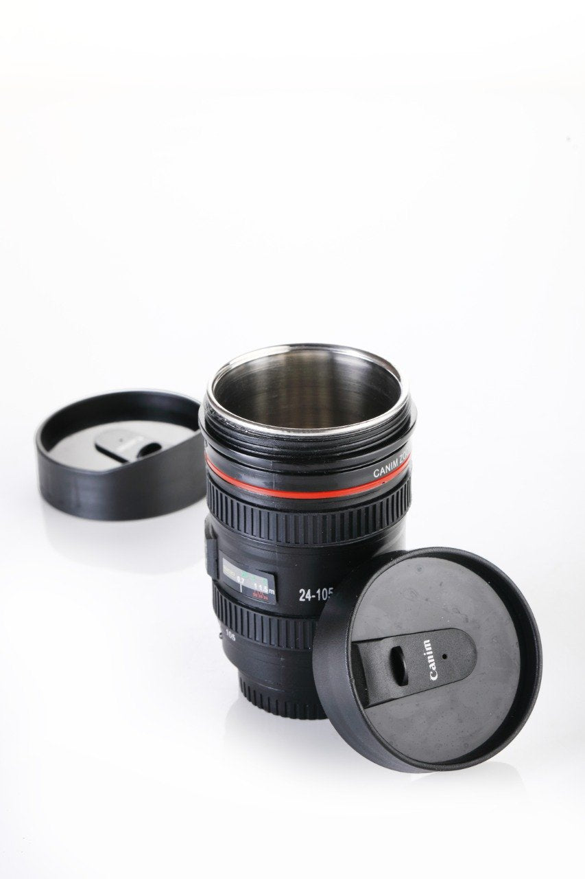 0720 Camera Lens Shaped Coffee Mug Flask With Lid - Shop Gharse