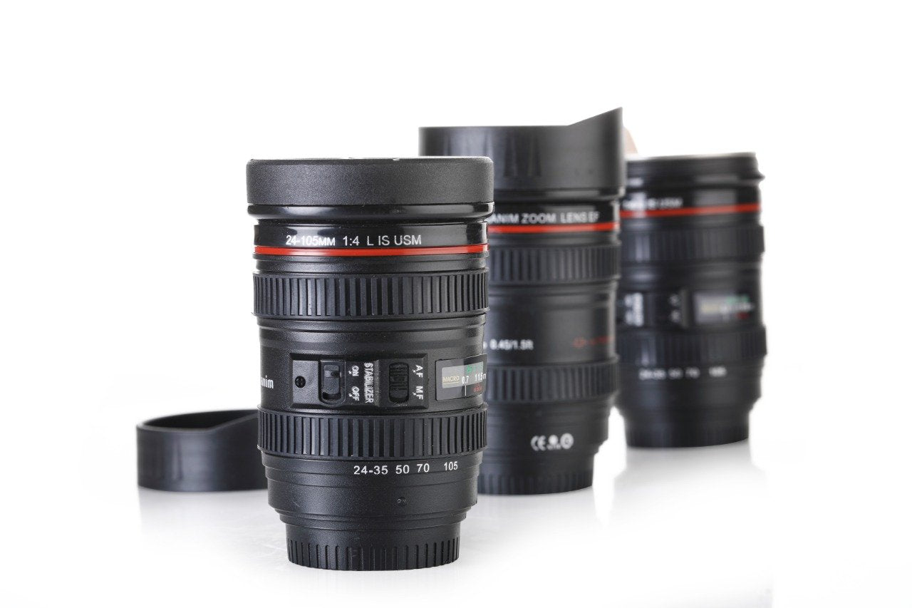 0720 Camera Lens Shaped Coffee Mug Flask With Lid - Shop Gharse