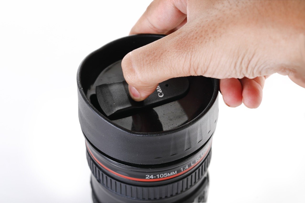 0720 Camera Lens Shaped Coffee Mug Flask With Lid - Shop Gharse
