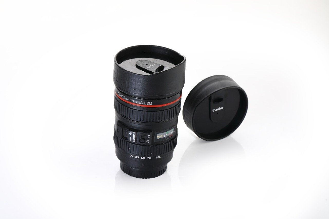 0720 Camera Lens Shaped Coffee Mug Flask With Lid - Shop Gharse