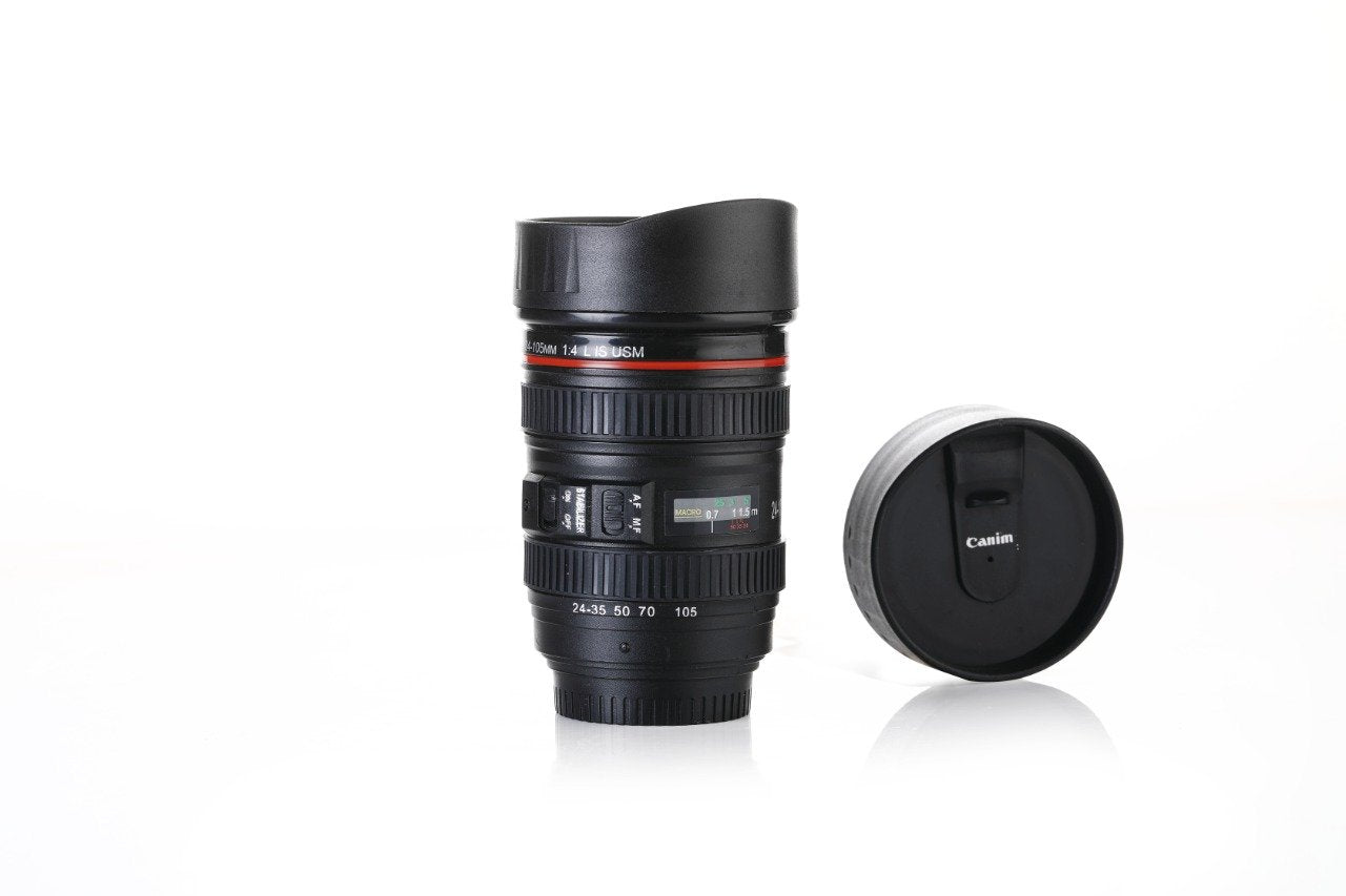 0720 Camera Lens Shaped Coffee Mug Flask With Lid - Shop Gharse