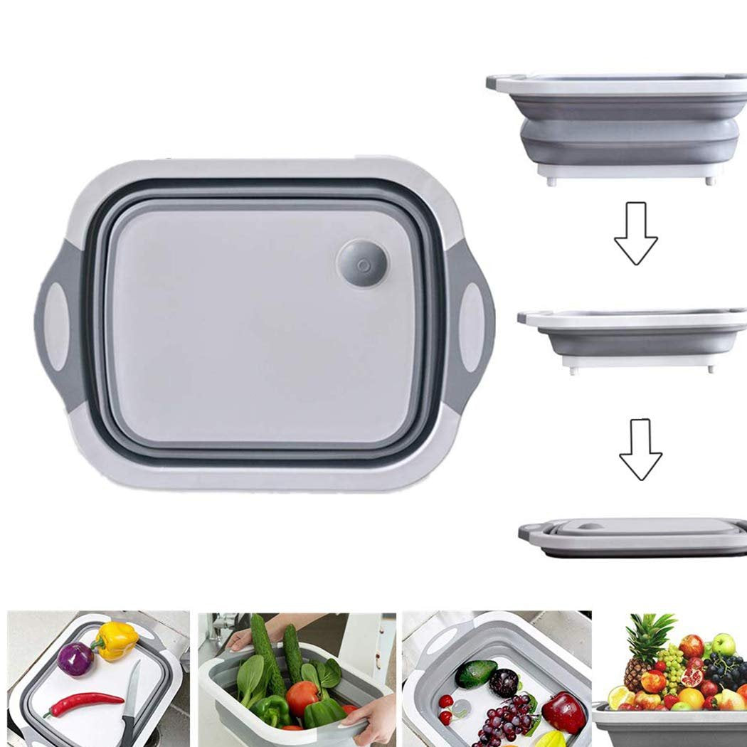 098 Foldable Chopping Board Dish Rack Washing Bowl  Draining Basket 3in1 Multi-function - Shop Gharse