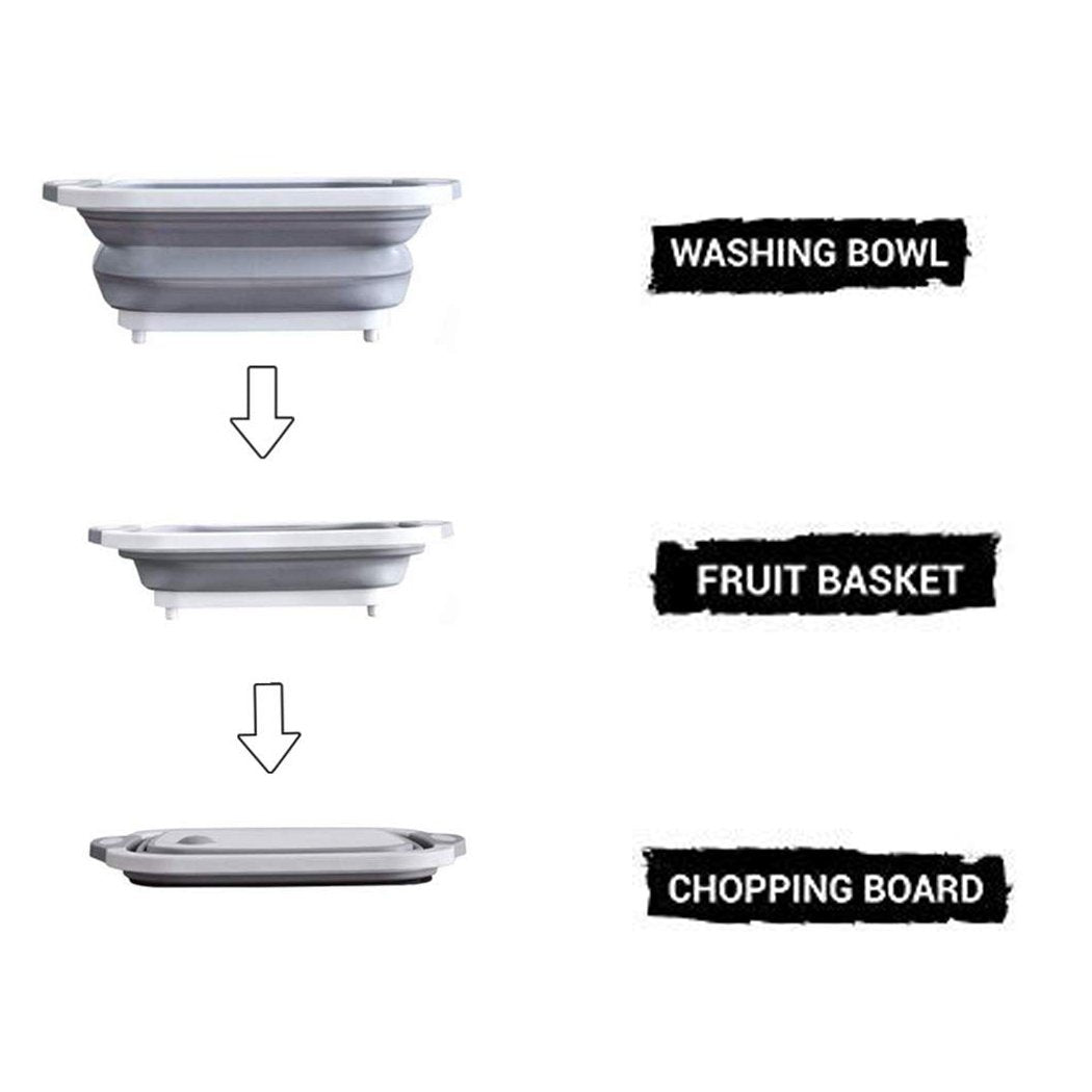098 Foldable Chopping Board Dish Rack Washing Bowl  Draining Basket 3in1 Multi-function - Shop Gharse