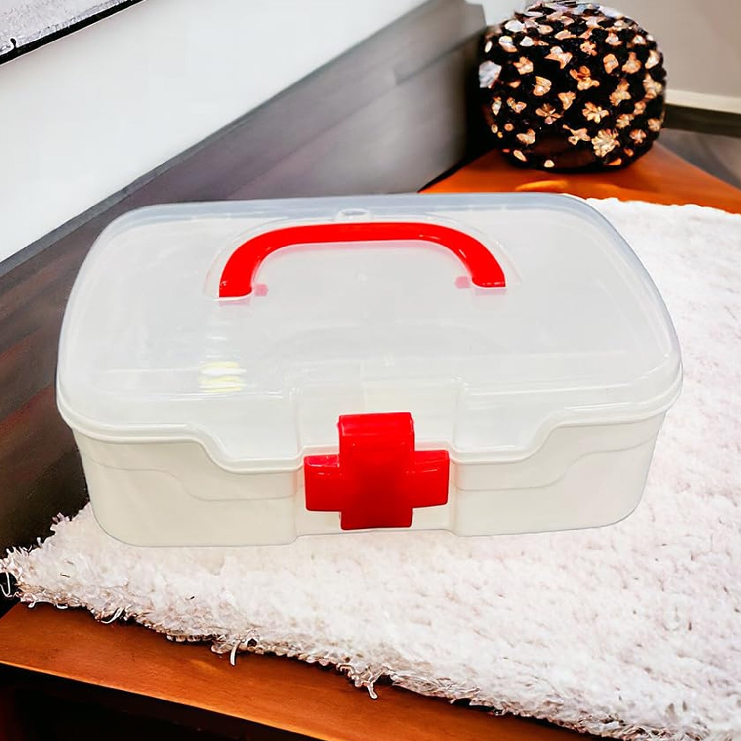 12980 3 Compartment Medical Box 1 Piece Indoor Outdoor Medical Utility Medicine Storage Box Detachable Tray Medical Box Multi Purpose Regular Medicine First Aid Box With Handle Transparent Lid  Color Box - Shop Gharse