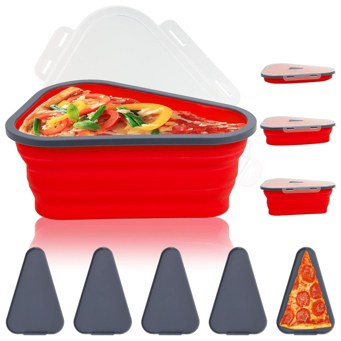 10026 Reusable Pizza Storage Containers With 5 Microwavable Serving Trays Silicone Container Expandable  Adjustable For Packing Pizza At Home  Outdoor - Shop Gharse