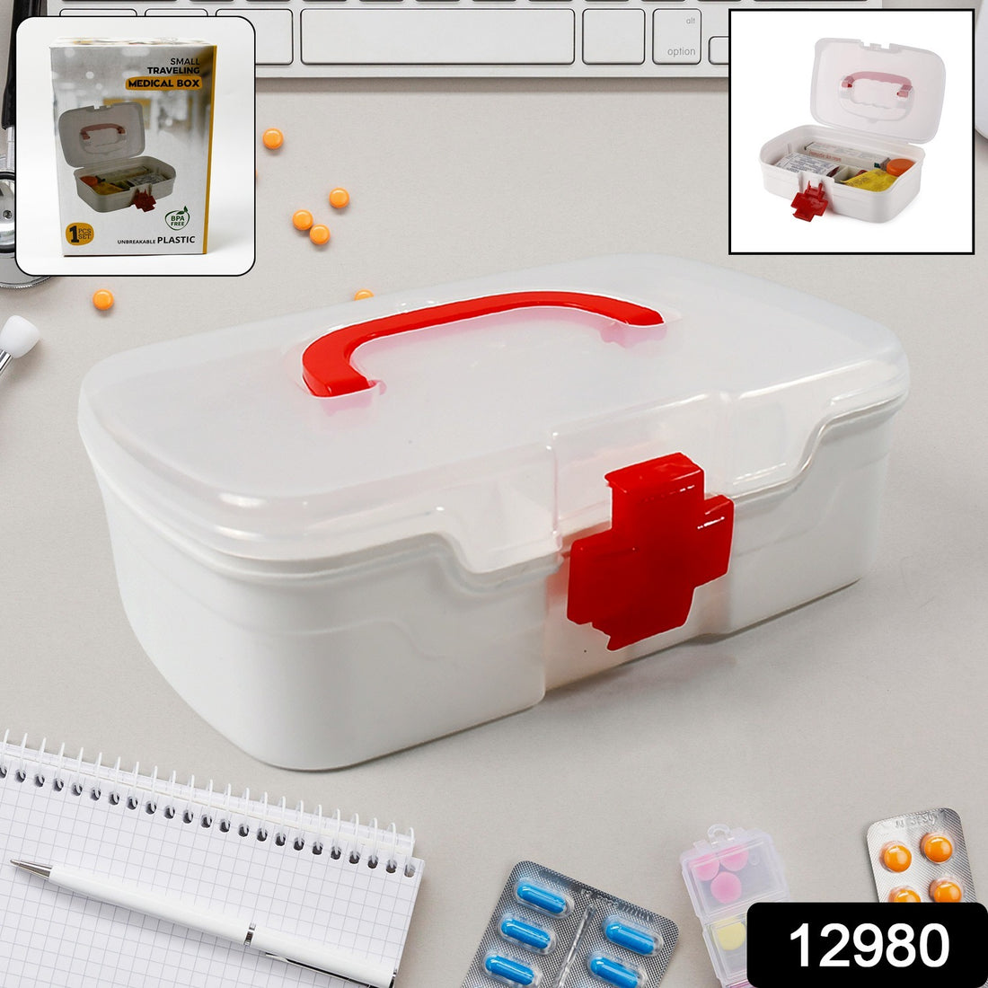 12980 3 Compartment Medical Box 1 Piece Indoor Outdoor Medical Utility Medicine Storage Box Detachable Tray Medical Box Multi Purpose Regular Medicine First Aid Box With Handle Transparent Lid  Color Box - Shop Gharse