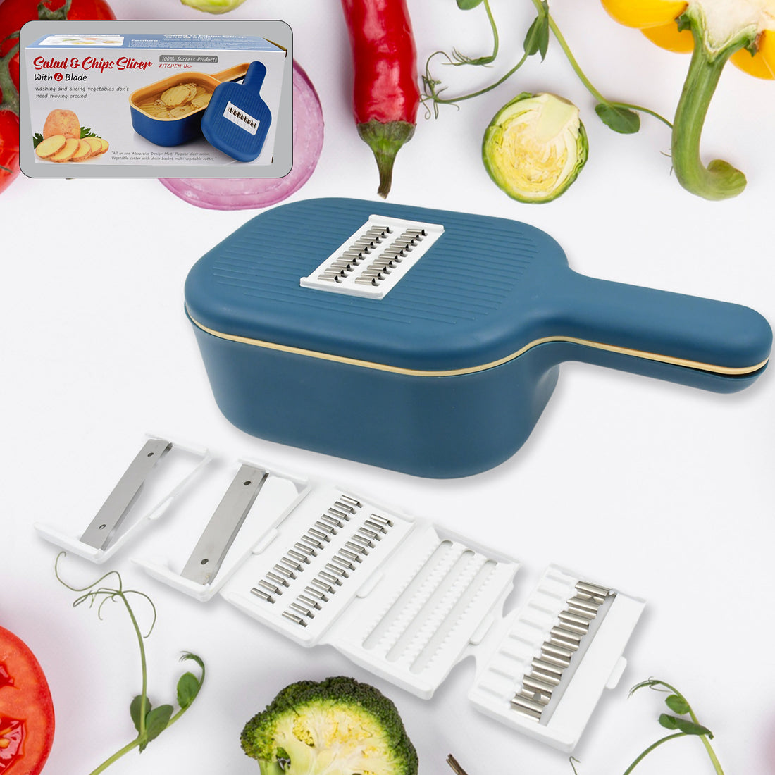Vegetable Slicer Cutter - 6 Blades Kitchen Accessories Tools  Appliances With Container  Handle (1 Set) - Shop Gharse
