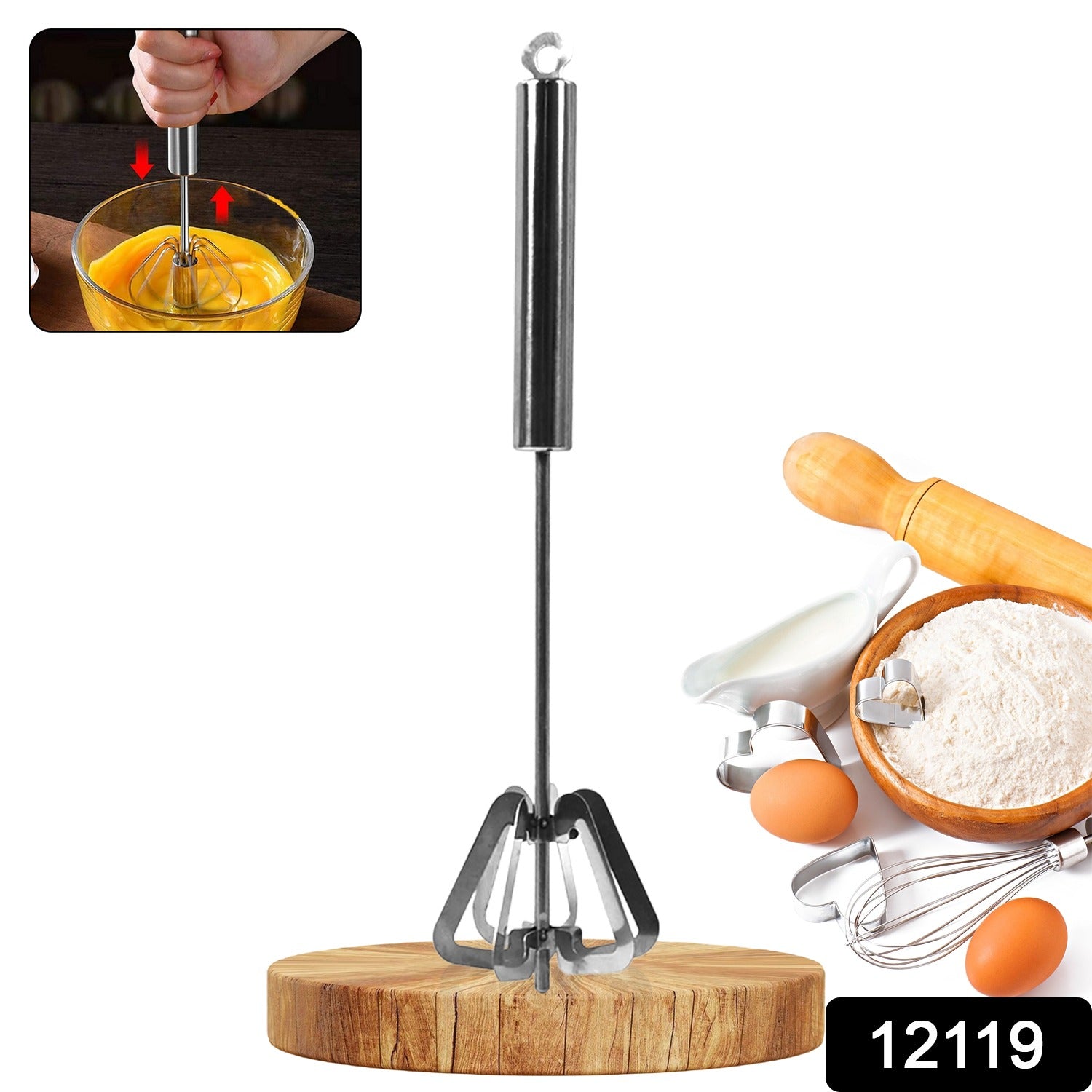 Hand Push Mixer Egg Whisk Stainless Steel Blender (1 Pc) - Shop Gharse