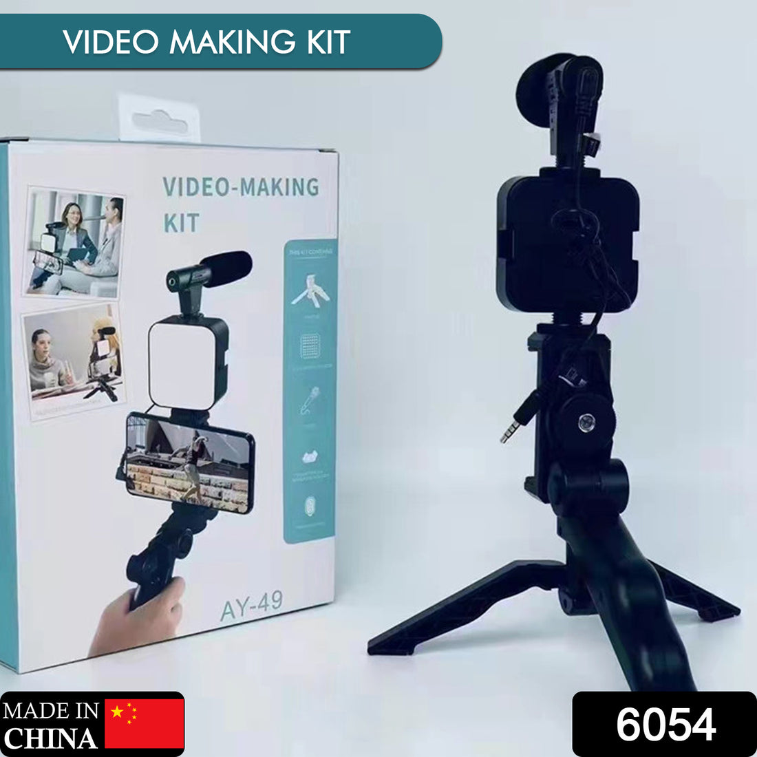 6054 Vlogging Kit For Video Making With Mic Mini Tripod Stand Led Light  Phone Holder Clip For Making Videos - Shop Gharse