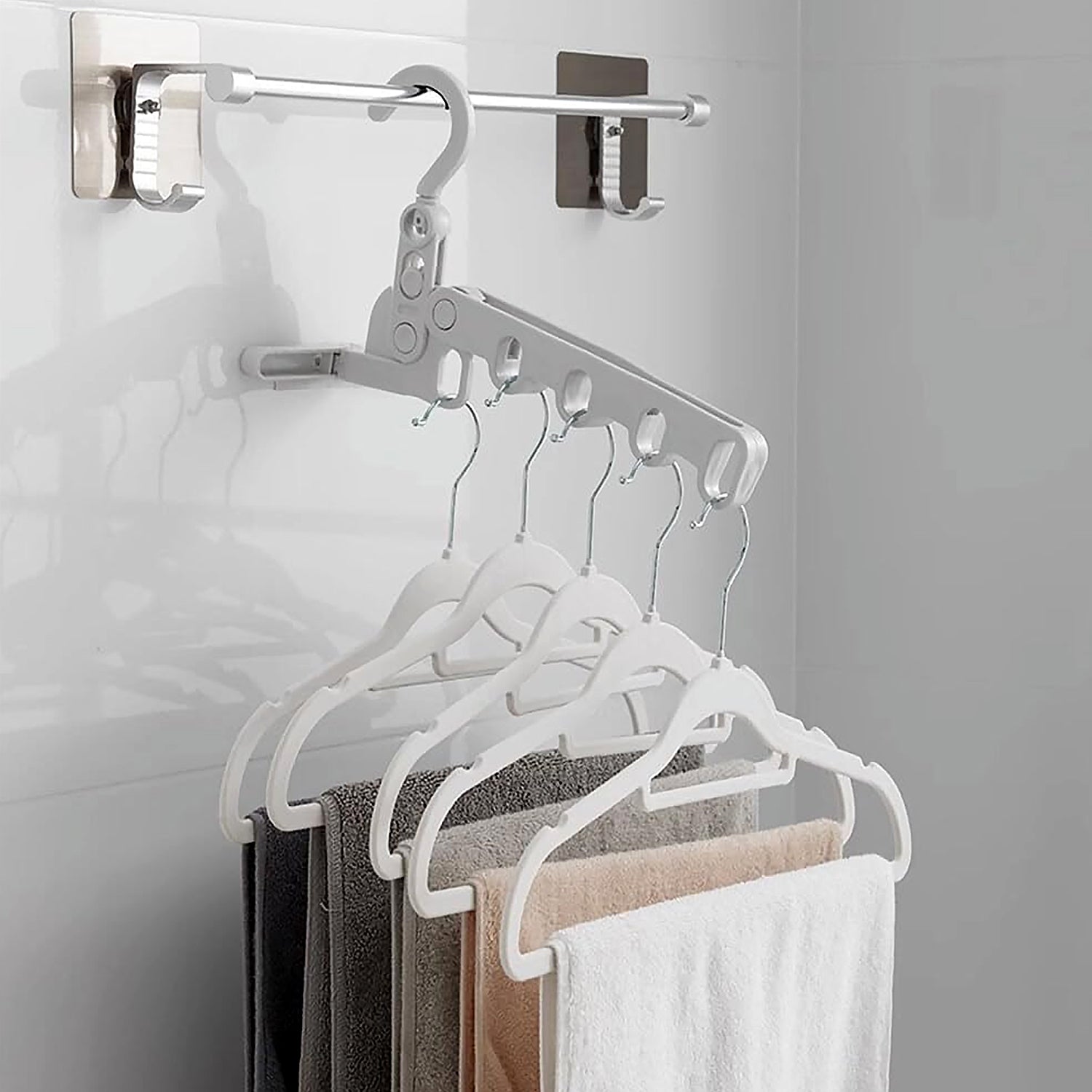 13049 5holes Foldable Clothes Hanger Travel Clothes Hanger Multifunctional Clothes Hanger Space-saving Wall Holder Clothes Rack Robust Clothes Hanger For Travel Indoors. - Shop Gharse