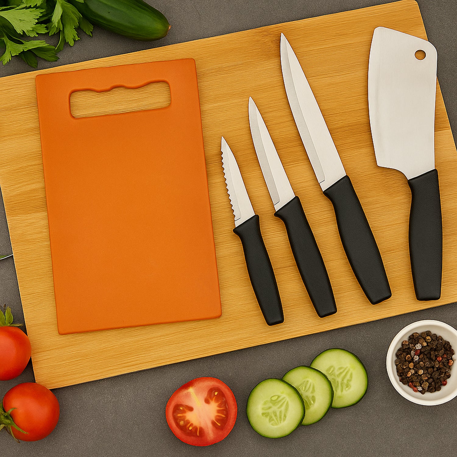 Chopping Board With Knife Set (Pack Of 5) - Shop Gharse