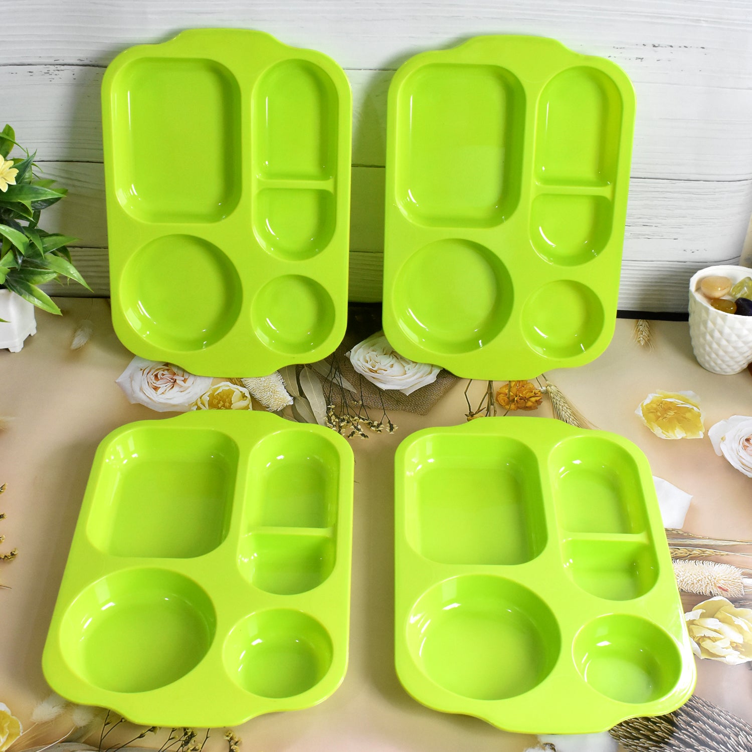 5363 Unbreakable Plastic Food Platesbiodegradable 5 Compartment Square Plate For Food - Shop Gharse