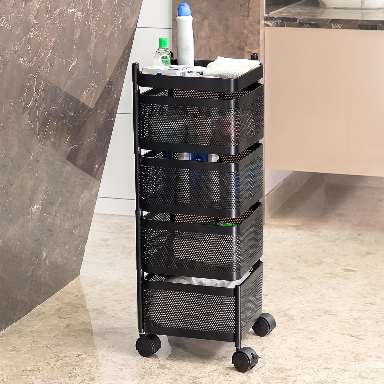 Metal Square High Quality Kitchen Trolley With Wheels (4 Layer  1 Pc) - Shop Gharse