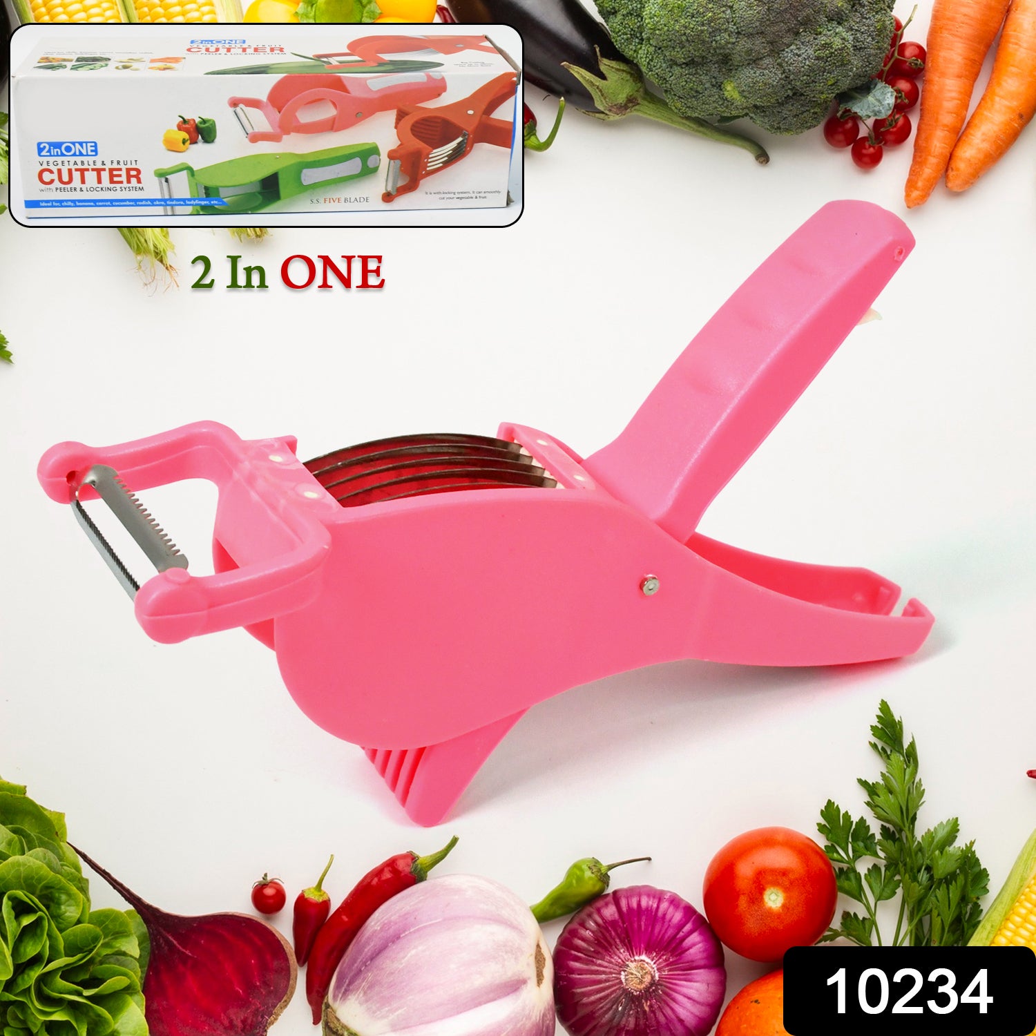 Plastic 2 In 1 Vegetable  Fruit Multi Cutter 5 Blade Vegetable Cutter With Peeler (1 Pc  Multicolor) - Shop Gharse