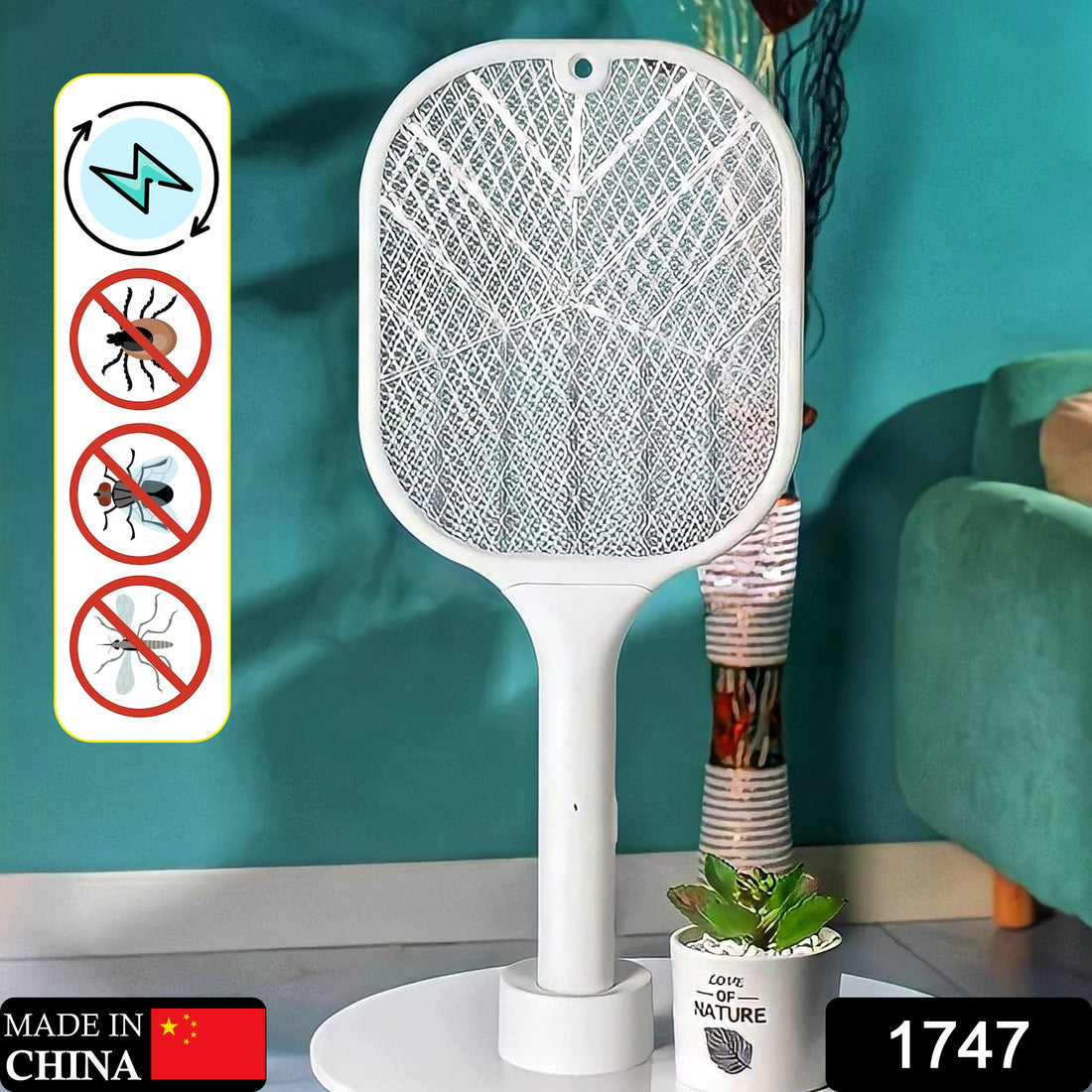 1747 Mosquito Killer Racket  Rechargeable Automatic Electric Fly Swatter  Mosquito Zapper Racket With Uv Light Lamp  Mosquito Swatter With Usb Charging Base  Electric Insect Killer Racket Machine Bat - Shop Gharse
