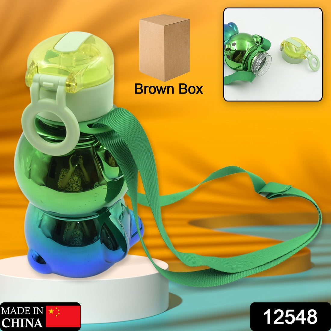 12548  Cute Plastic Water Bottle Straw Bottle With With Adjustable Shoulder Strap And Stickers Portable Drinking Cup Water Bottle For Kids - Shop Gharse