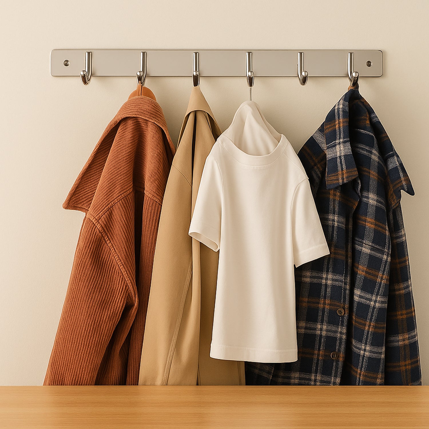 Stainless Steel Wall Mounted Coat 6 Hook Rack (32x3  1pc) - Shop Gharse