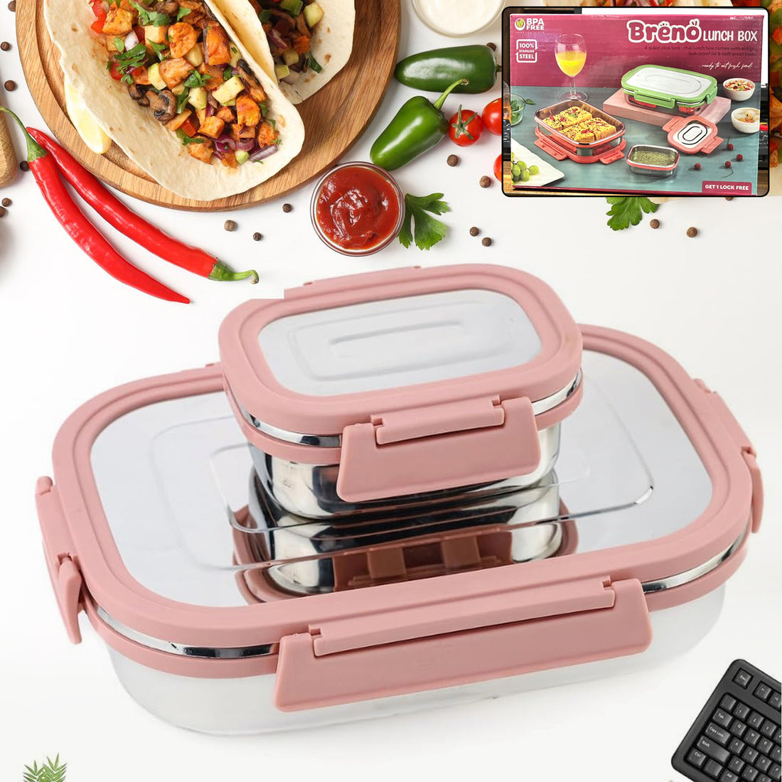 Premium Stainless Steel Leak Proof Air Tight Lunch Boxes (900ml+200ml Approx  2 Pc Set) - Shop Gharse