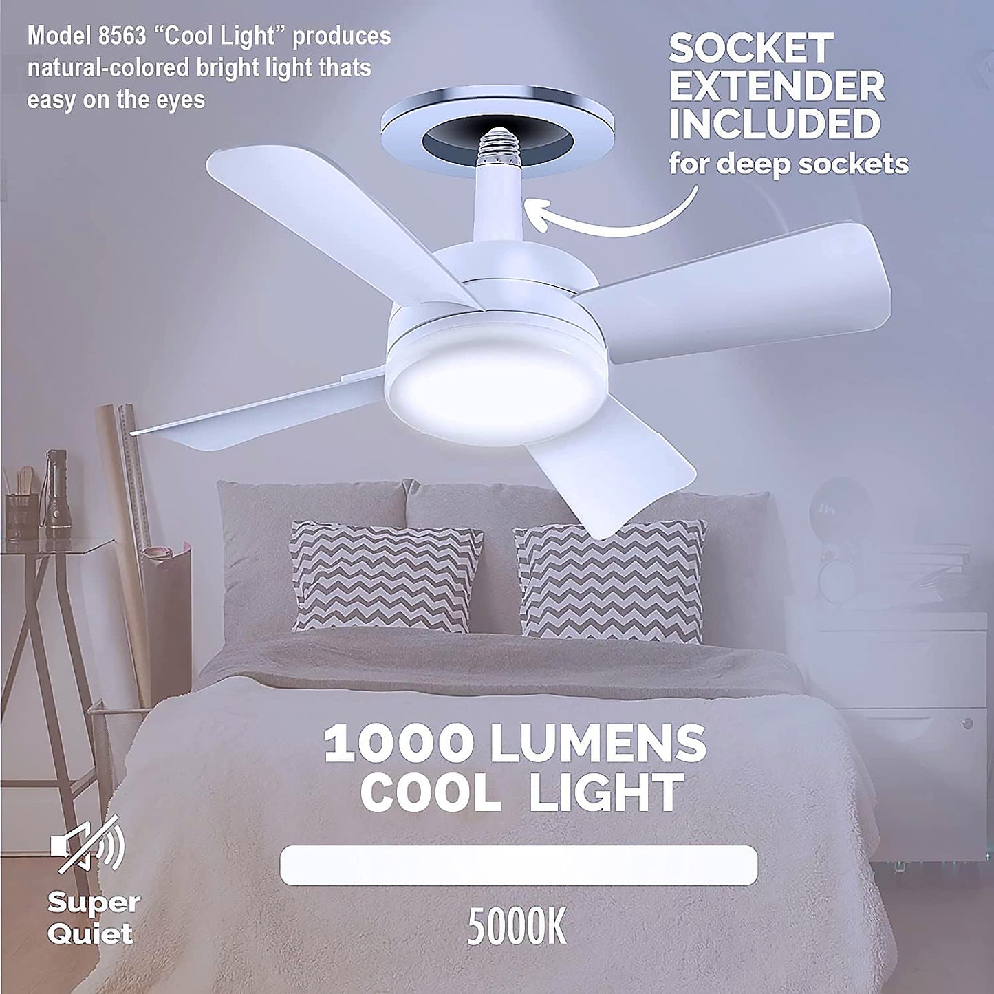 17845 Socket Fan Light Original - Cool Light Led  Ceiling Fans With Lights And Remote Control Replacement For Lightbulb - Bedroom Kitchen Living Room1000 Lumens  5000 Kelvins Cool Leds (Remote Battery Not Included) - Shop Gharse