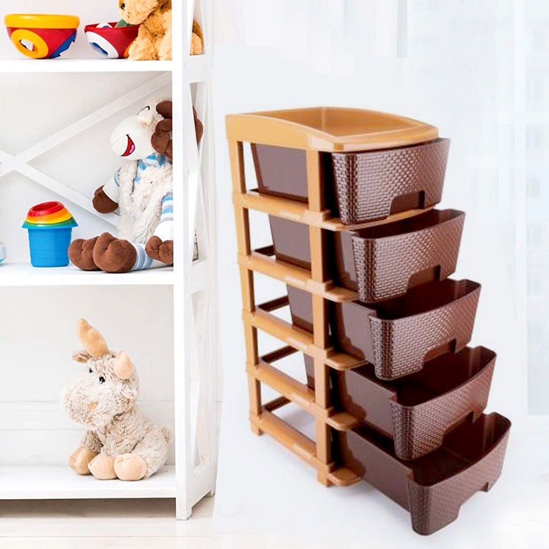 1151 5tier Plastic Modular Drawer System For Multiple Use (Brown Colour) - Shop Gharse