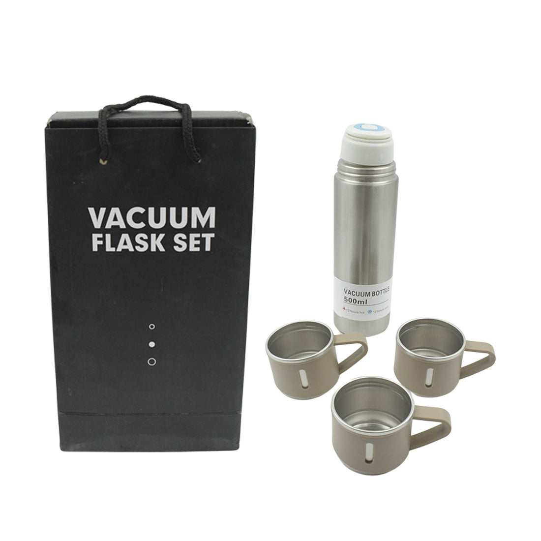 2834 Stainless Steel Vacuum Flask Set With 3 Steel Cups Combo For Coffee Hot Drink And Cold Water Flask Ideal Gifting Travel Friendly Latest Flask Bottle. (500ml) - Shop Gharse
