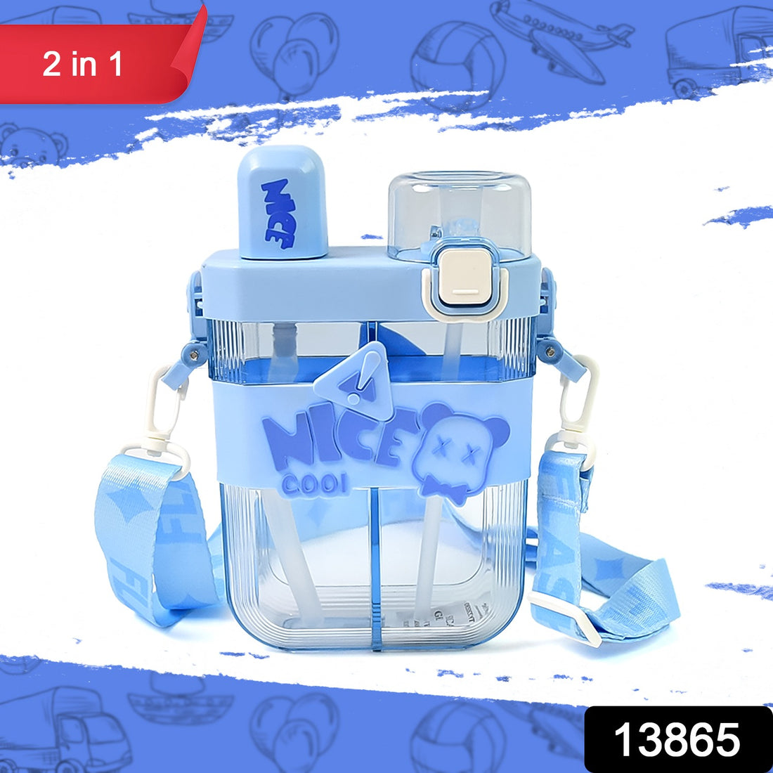2in1 Dual Compartment Water Bottle With Straw And Adjustable Shoulder Straps (1 Pc  Multi Color) - Shop Gharse