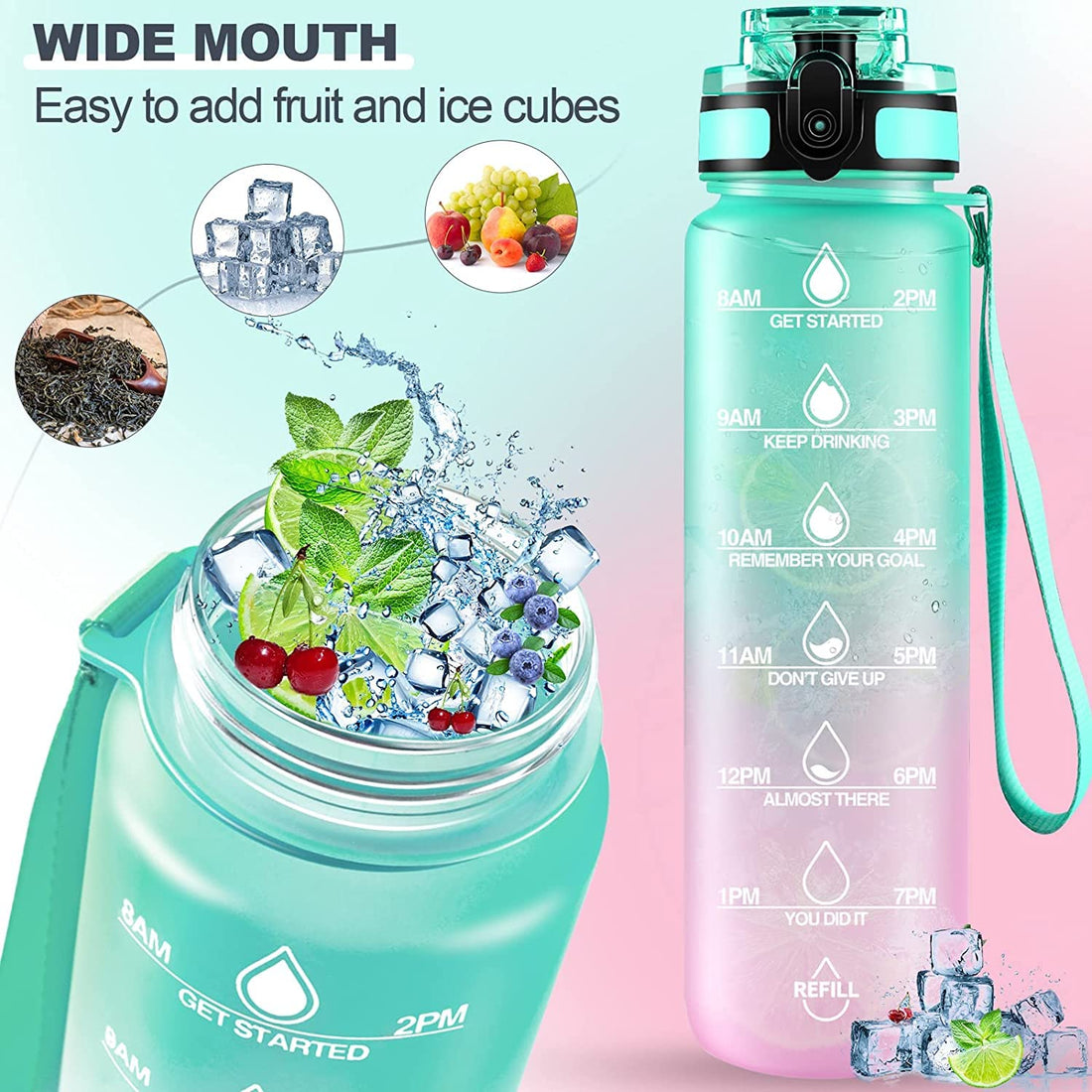 0325 Motivational Water Bottle With Straw  Time Marker Bpa-free Tritan Portable Gym Water Bottle Leakproof Reusable Special Design For Your Sports Activity Hiking Camping - Shop Gharse