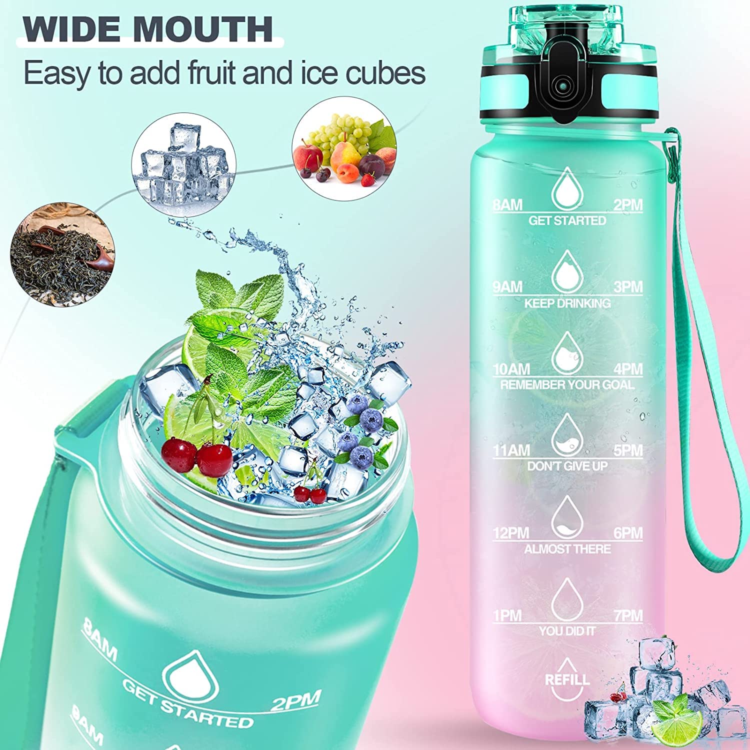 0325 Motivational Water Bottle With Straw  Time Marker Bpa-free Tritan Portable Gym Water Bottle Leakproof Reusable Special Design For Your Sports Activity Hiking Camping - Shop Gharse