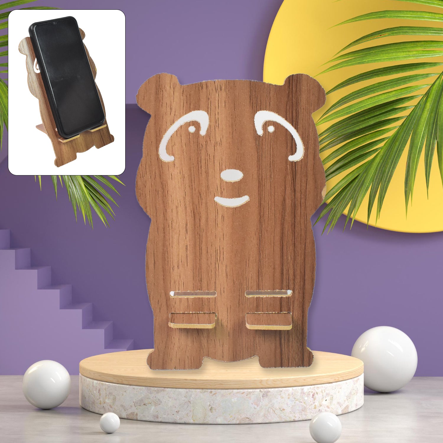 Wooden Cartoon Shape Design Mobile Stand  (1 Pc) - Shop Gharse