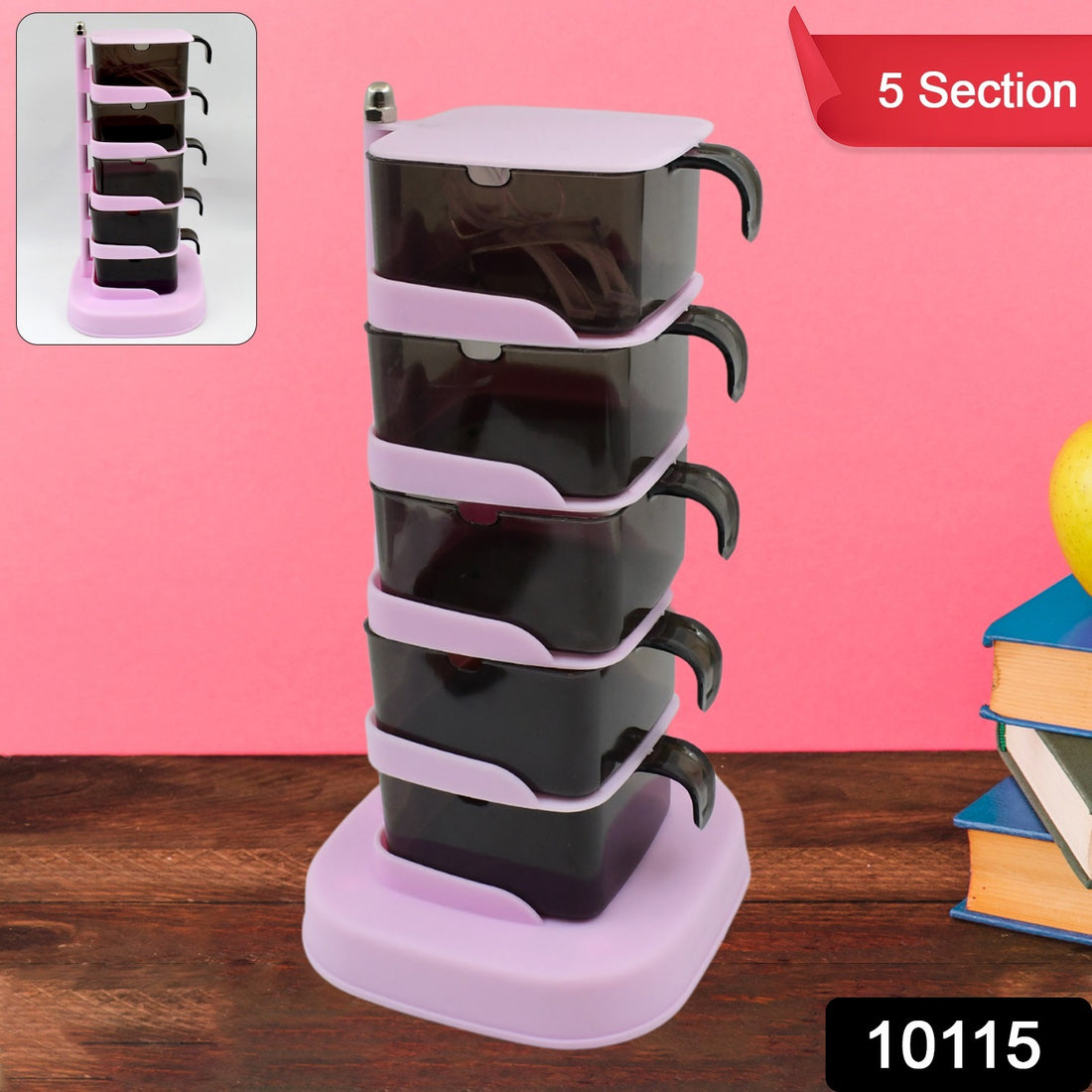 Rotating Spice Jars Vertical Rotatable Seasoning Box 5 Section  Tier With 5 Spoon (1 Set) - Shop Gharse