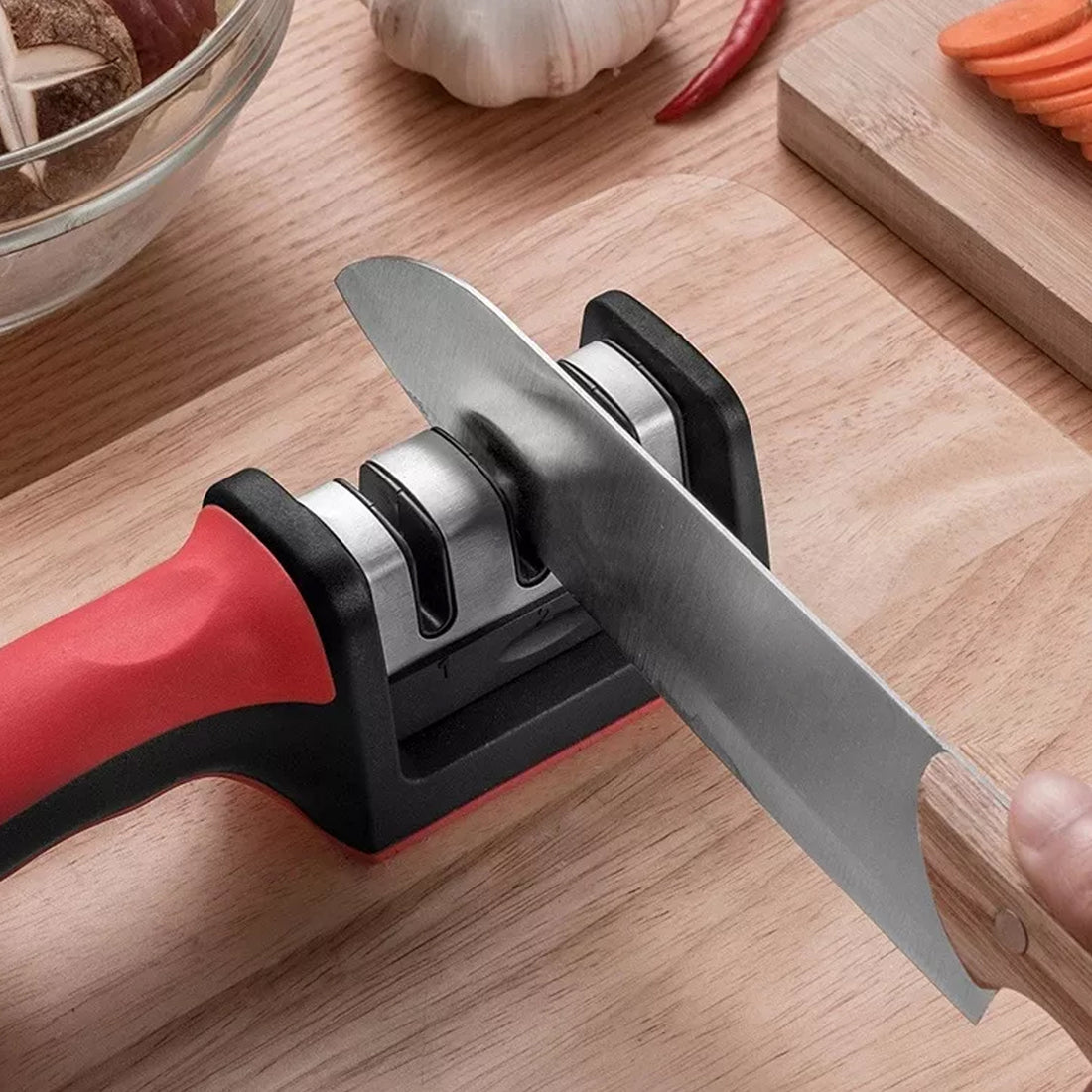 2051 Manual Red Knife Sharpener 3 Stage Sharpening Tool For Ceramic Knife And Steel Knives. - Shop Gharse