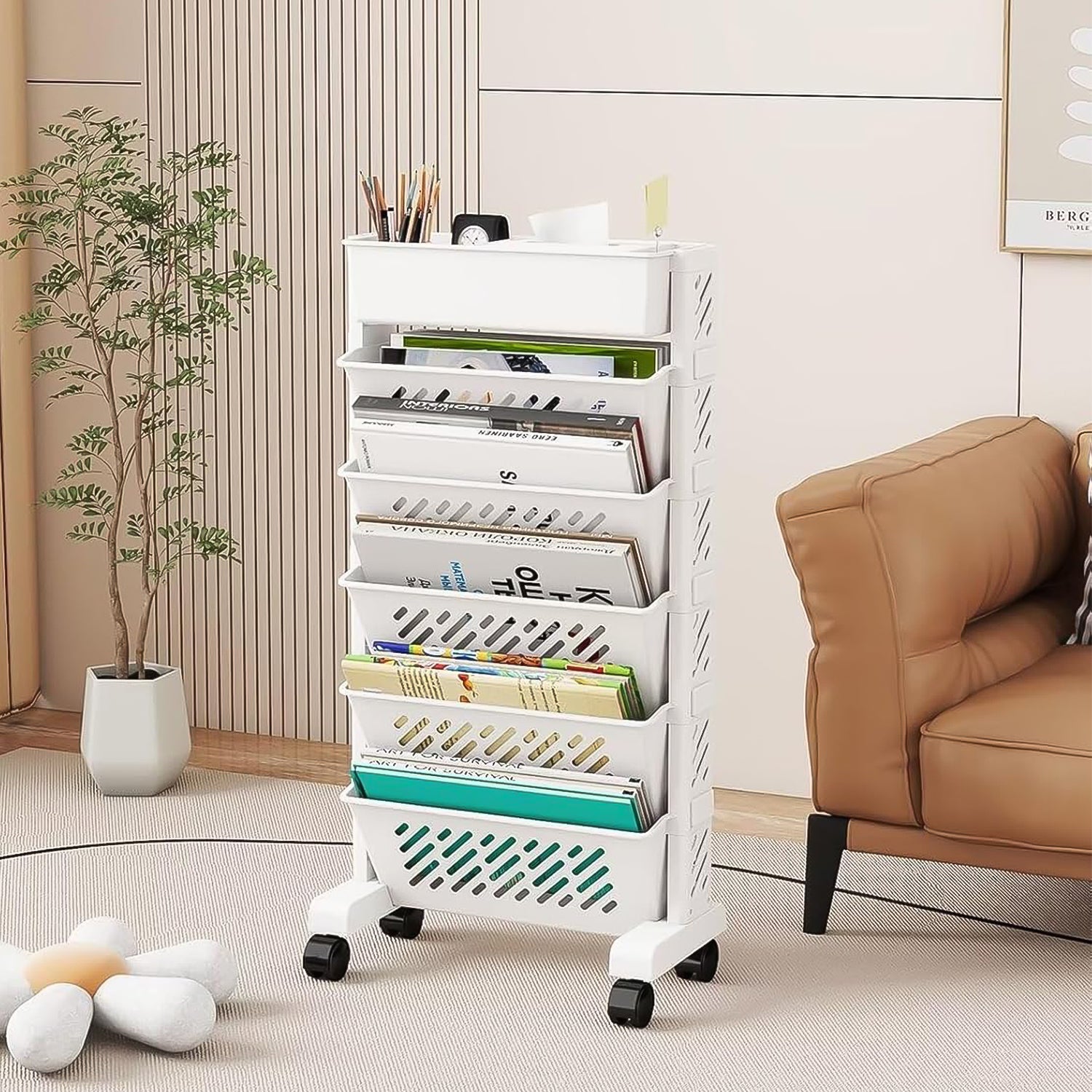 Movable Bookshelf Large Capacity Rotatable Plastic Rolling Organization Shelf  Rack - Shop Gharse