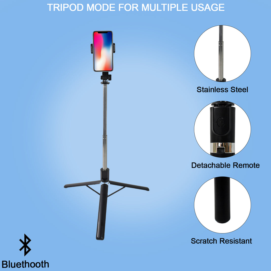 Selfie Stick With Tripod Stand (1 Pc  160 Cm Long Approx) - Shop Gharse
