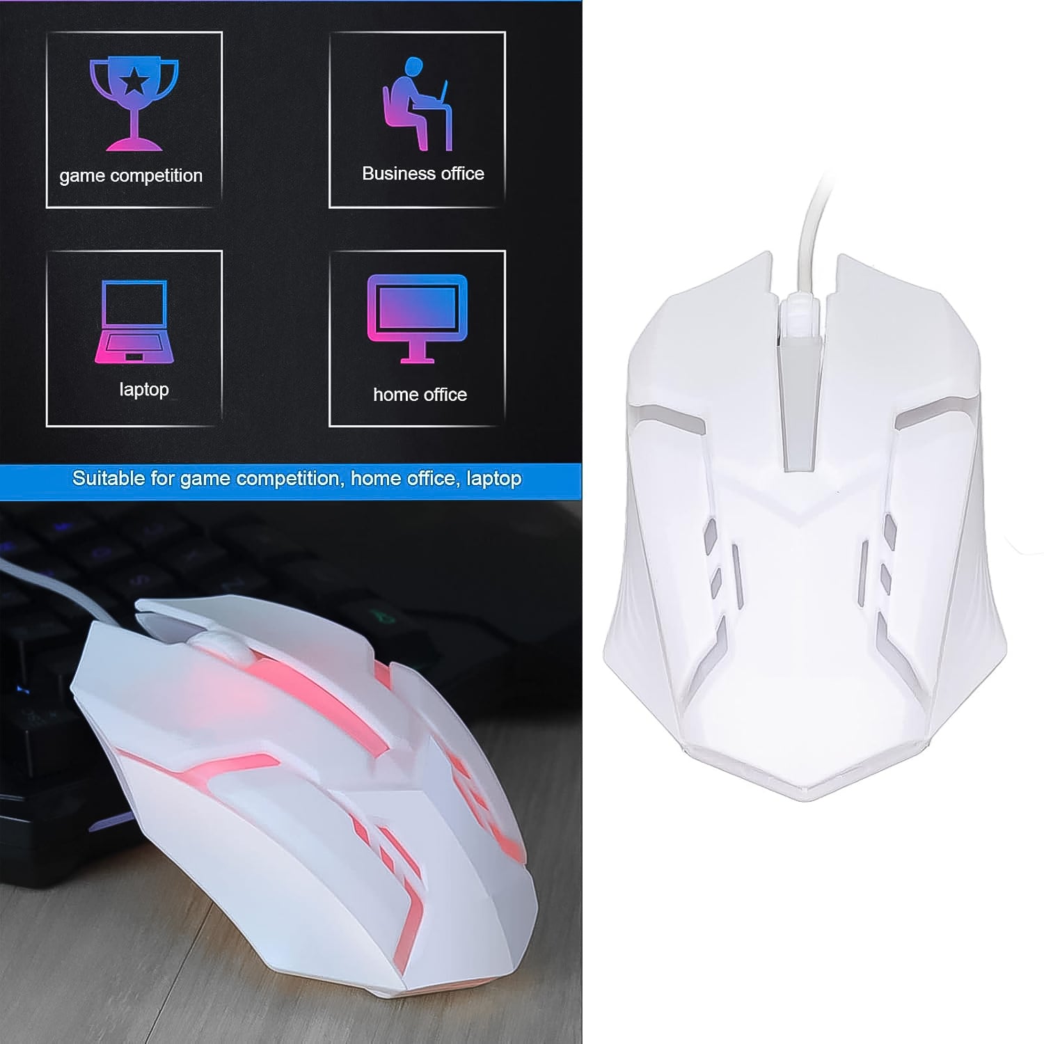 Usb Wired Mouse Gaming Mouse Colorful  Lighting Luminous  (1 Pc  Wihte) - Shop Gharse